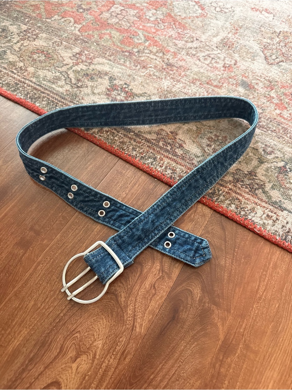 Denim Silver Buckle Waist Belt - Blue